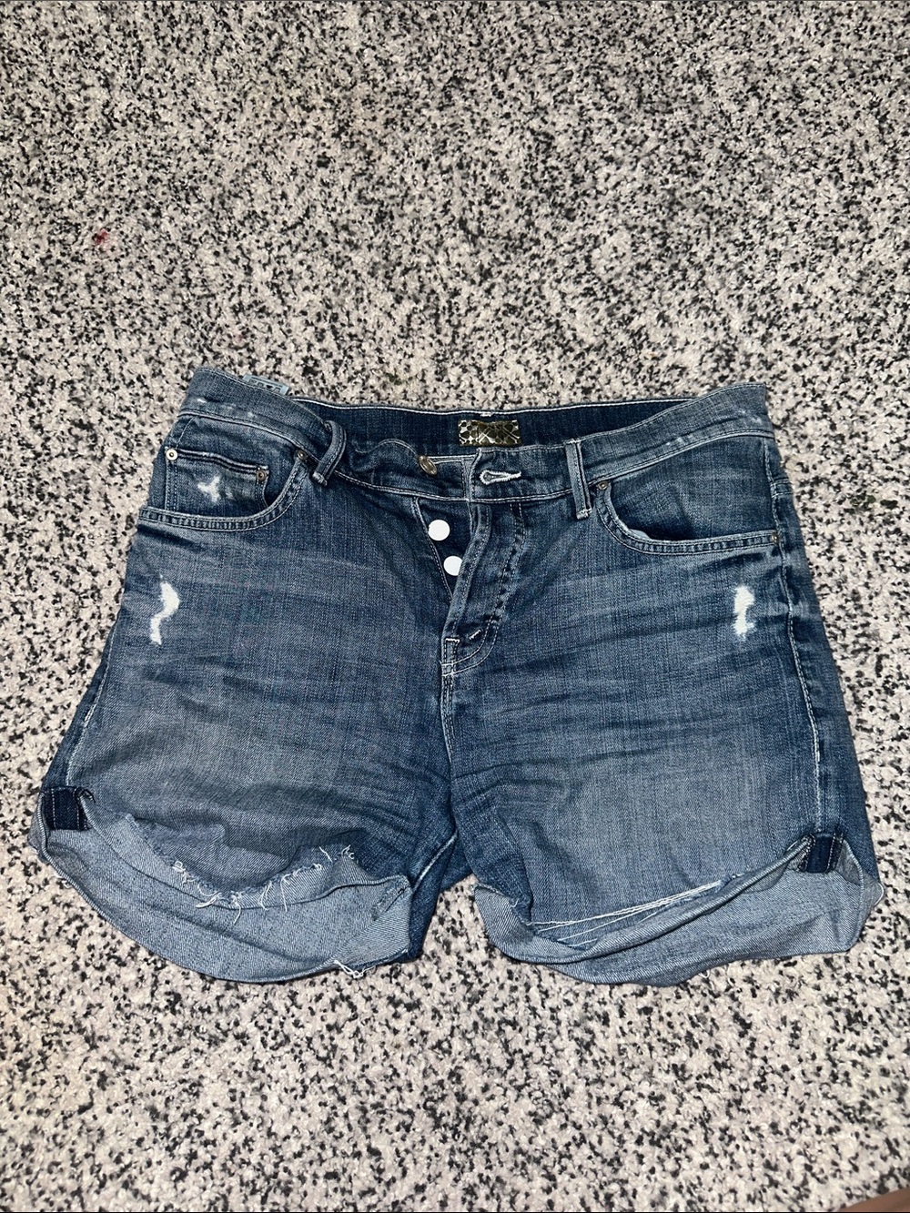 MOTHER Distressed Rolled Denim Shorts - Dark Blue SZ25